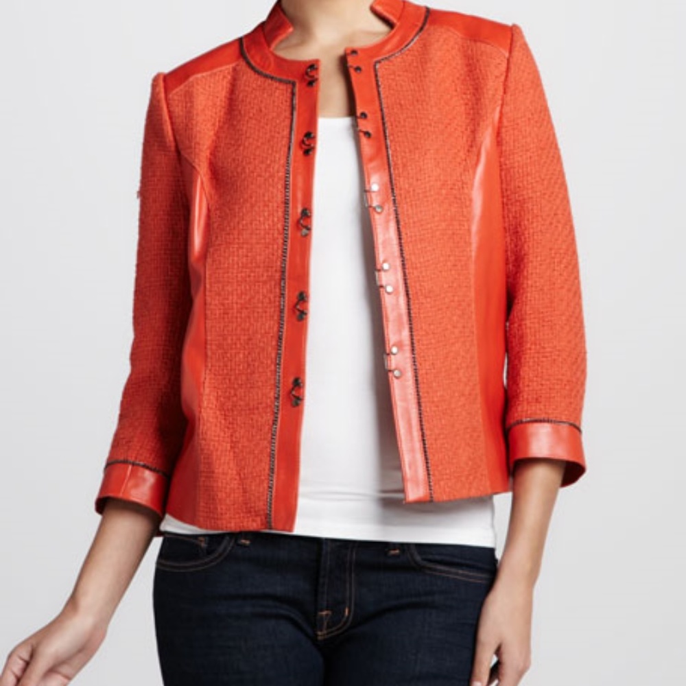 Bagatelle Tweed-Textured Leather Jacket Orange Med